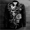 Men's Halloween Skeleton Printed Long Sleeve Shirts Casual Cardigan New Button Holiday Fashion Shirts