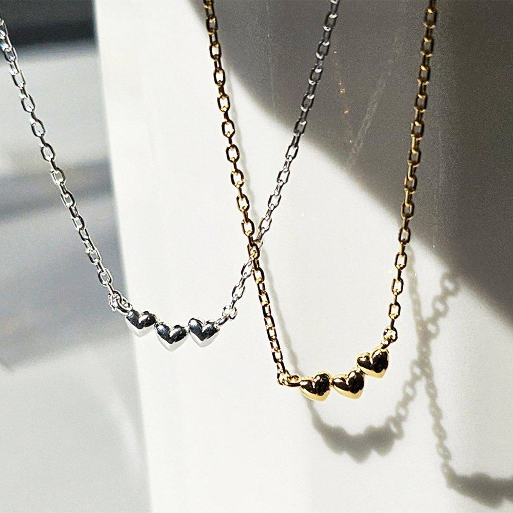 Mini 3-Heart Link Silver Necklace