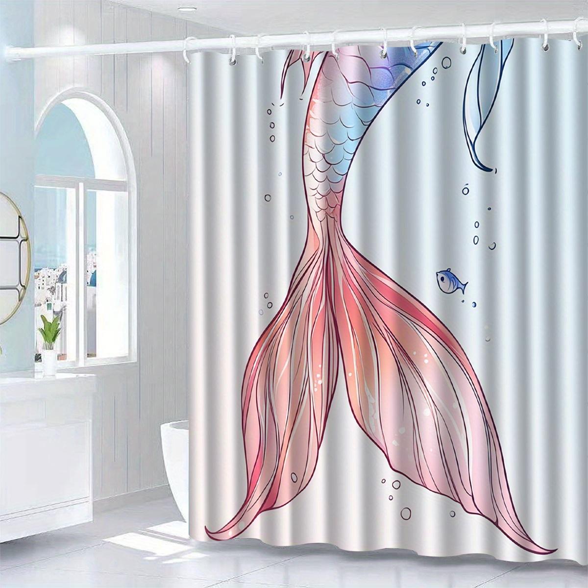 

1pc fish tail pattern shower curtain with hook, bathroom partition, bathroom accessories, home decoration W90xH180cm