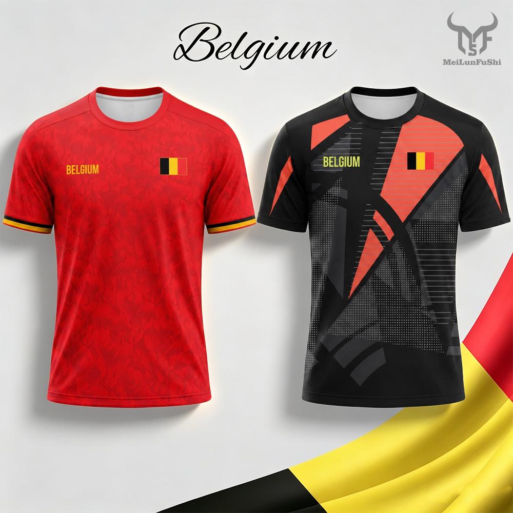 2026 Neue Belgien Flagge Print Fußballtrikot Sommer Herren Schnelltrocknend Atmungsaktiv Fußball Trainings-T-Shirt Unisex Lässiges Sport Oberteil