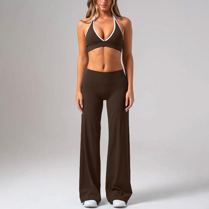 Chen Shijie loose straight-leg pants sports suit women's yoga bra gathers to show chest and moisturizes yoga suit fitness suit