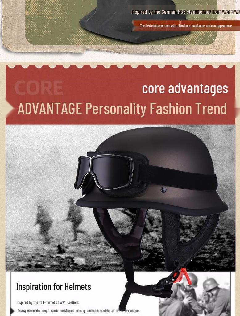 German-Style Motorcycle & Electric Scooter Safety Helmet for Men & Women - Skull Cap Design