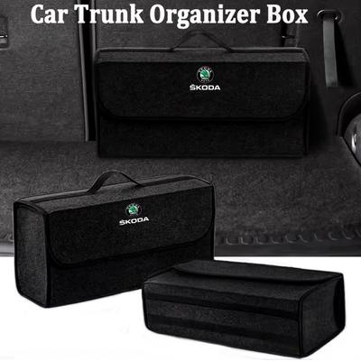 AAABP1 Car Trunk Storage Bag Felt Stowing Box Tools Organizer Accessories For Octavia Superb Rapid Kodiaq Karoq Fabia Kamiq