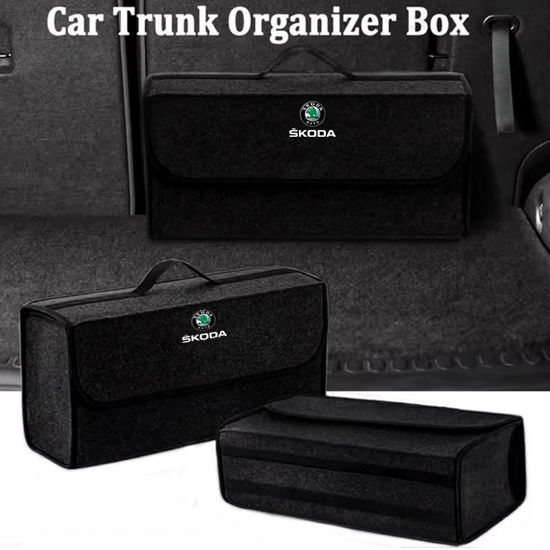 AAABP1 Car Trunk Storage Bag Felt Stowing Box Tools Organizer Accessories For Skoda Octavia Superb Rapid Kodiaq Karoq Fabia Kamiq
