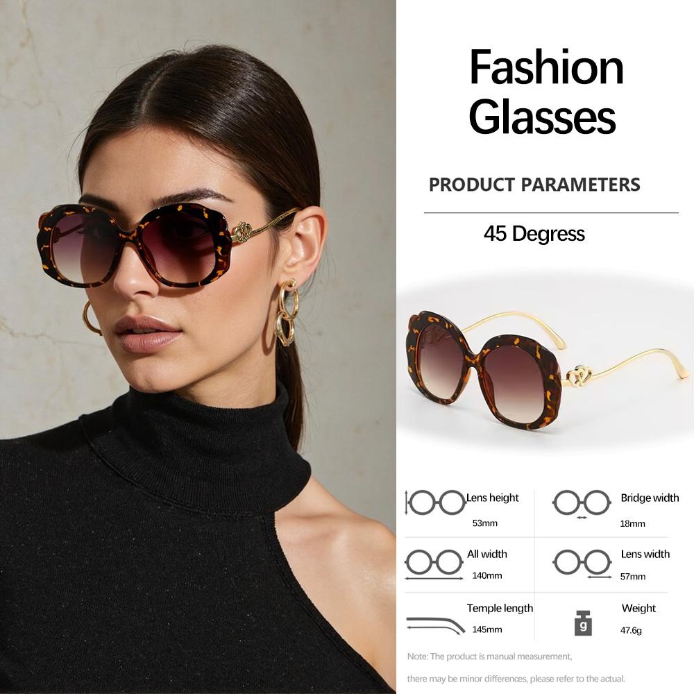 Новинка Солнцезащитные очки Ретро Мода Круглые Очки с Широкой Оправой с Декором в Виде Двойного Сердца Элегантные Современные Аксессуары