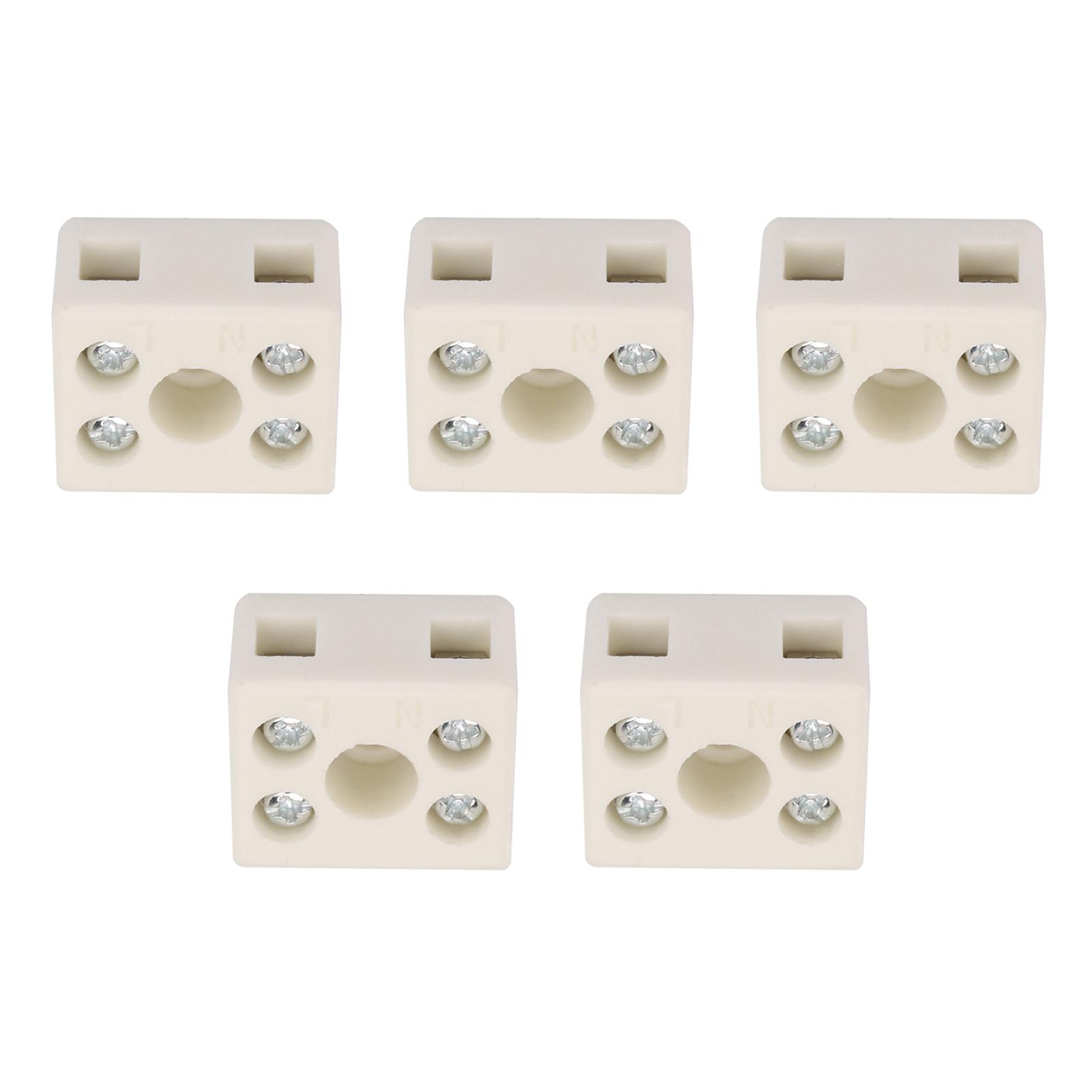 

5Pcs High Quality Wire Connector 2 Position 5 Hole Ceramic Wiring Terminal Block