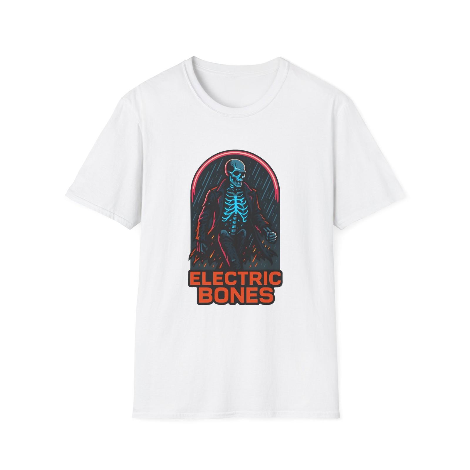 Unisex Softstyle T-Shirt Skeleton Cyberpunk Neon Electric Storm Design S разноцветный