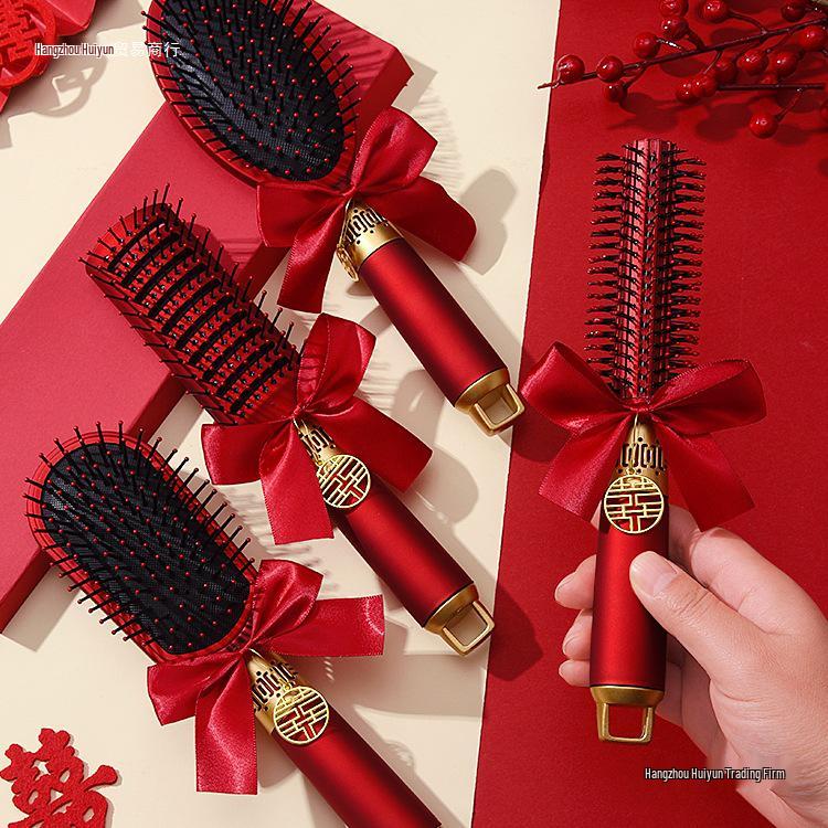 Red Wedding Comb & Cushion Set: Bridal Dowry Gift Box with Mirror