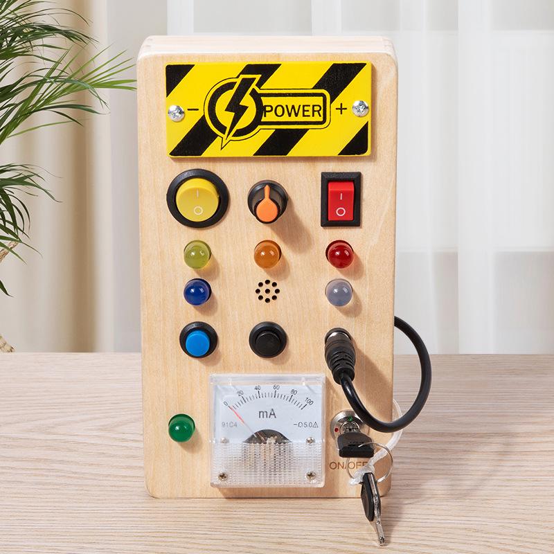 Interactive LED Busy Board: Wooden Educational Toy with Electronic Switches for Kids