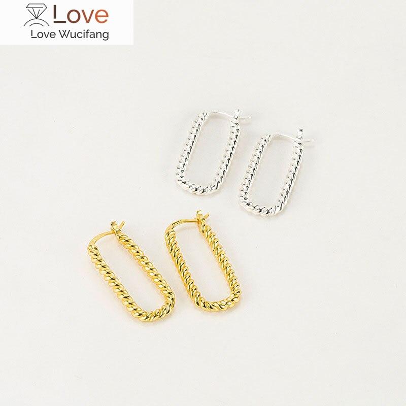 925 Sterling Silver U -Shaped Earring For Women Simple French Twisted Rope Hoop Earrings Boucle D ’Oreille Argent