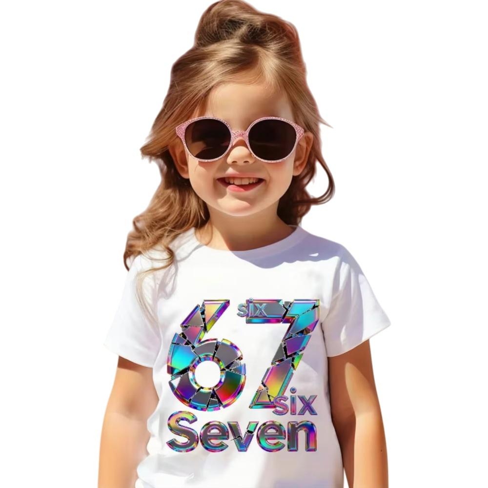 6 7 Letter Children's T-Shirts Cool Digital Print Boys Girls Summer Short Sleeve Casual Crew Neck Top Street Children's Clothing