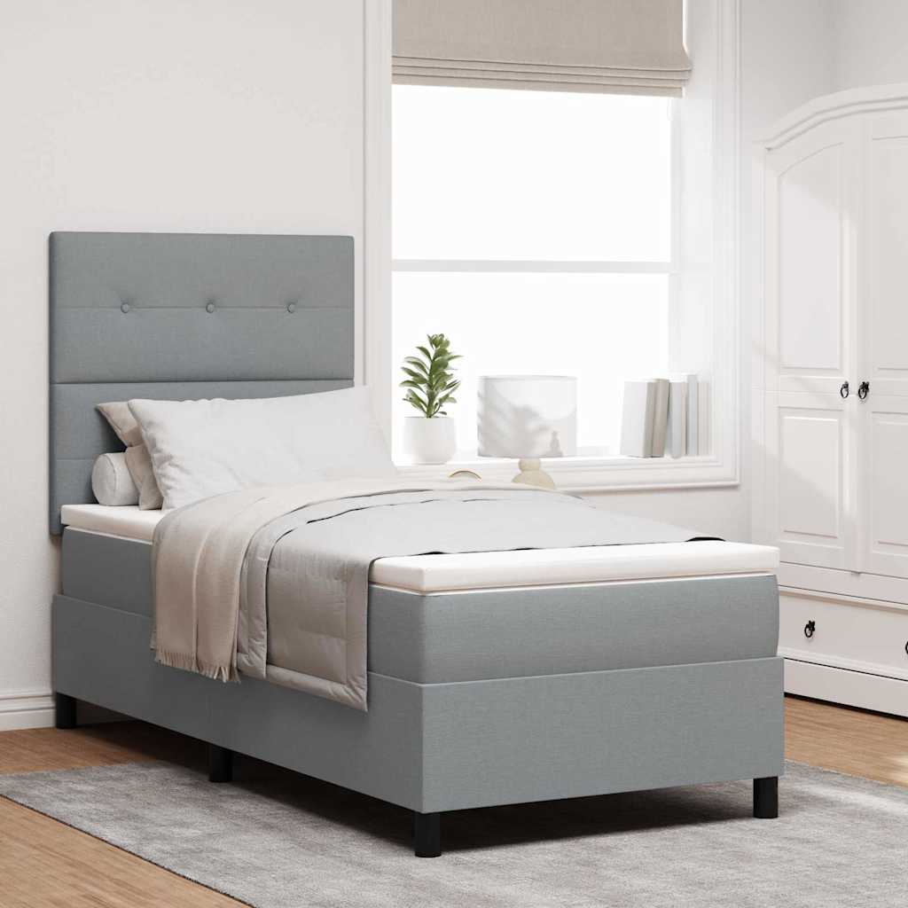 Box Spring Bed with Mattress Light Grey 80 X 200 Cm Fabric