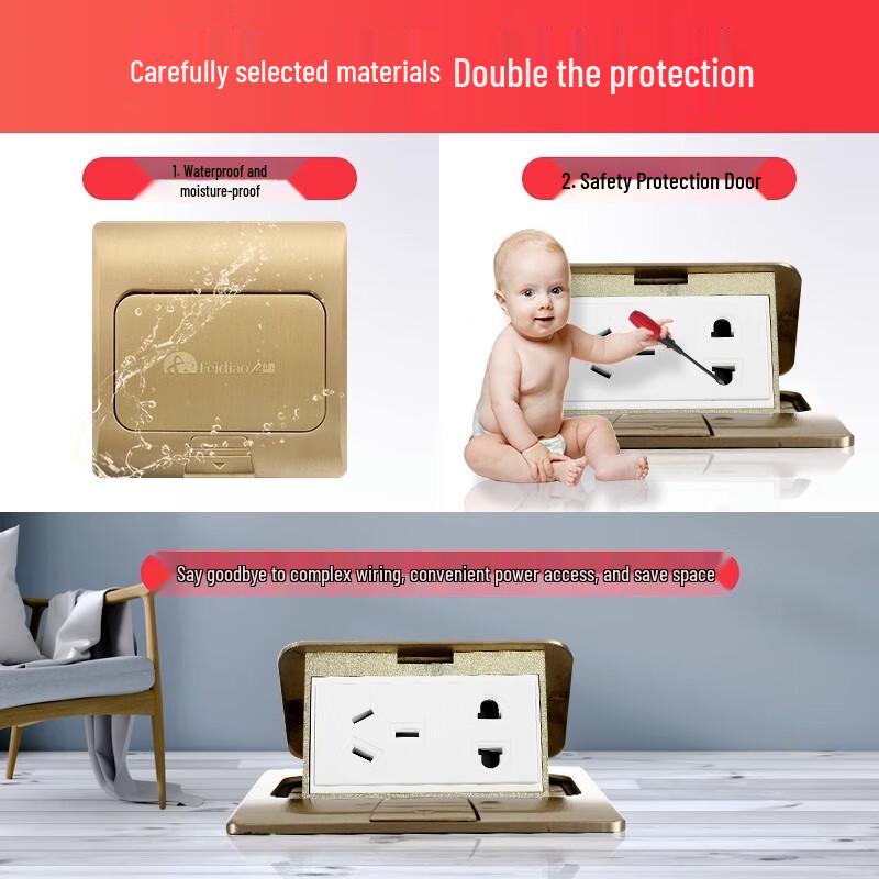 FEIDIAO Gold All-Metal Pop-up 5-Hole Floor Socket