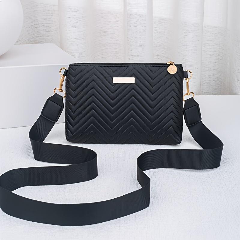 Stylish Striped Shoulder/Crossbody/Handbag with Delicate Hardware Accessories, Zipper Closure, Multifunctional Bag for Daily Use