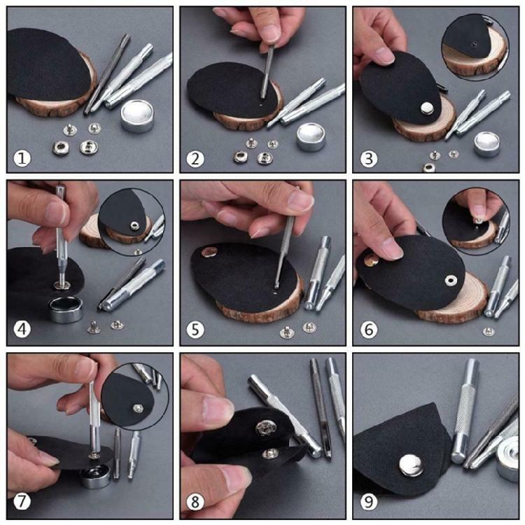 Kit di installazione professionale per bottoni a pressione in rame Heavy Duty 15 mm 12,5 mm Fissaggi per Artigianato Tessile Realizzazione di Abbigliamento