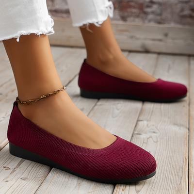 Fashion Plus Size 43 Mesh Knitted Ballet Flats Women Lightweight Soft Sole Shallow Loafers Woman Non-Slip Breathable Flat Ladies Shoes