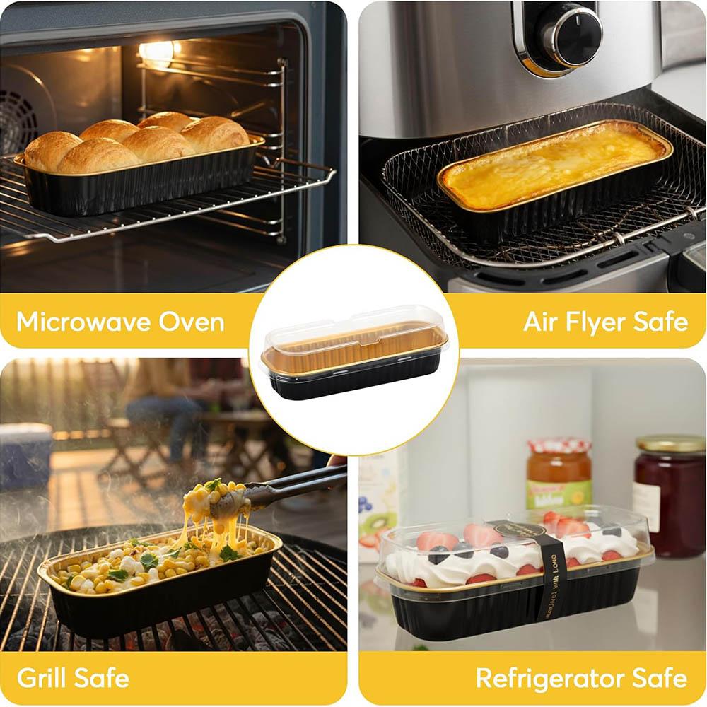 Mini Cake Pans with Lids and Spoons 200ml Non-Stick Foil Baking Pans Tins Reusable Aluminum Foil Loaf Pans for Home