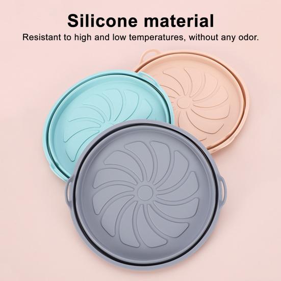 Foldable Round Silicone Fryer Liner Dual Handles Non Stick Food Grade Heat Resistant Reusable Oven Baking Tray Basket Bowl