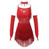 4Pcs Dance Wear Tassel Dress With Boxer Shorts Sleeves And Collar Set For Kids Girls Performance Costume