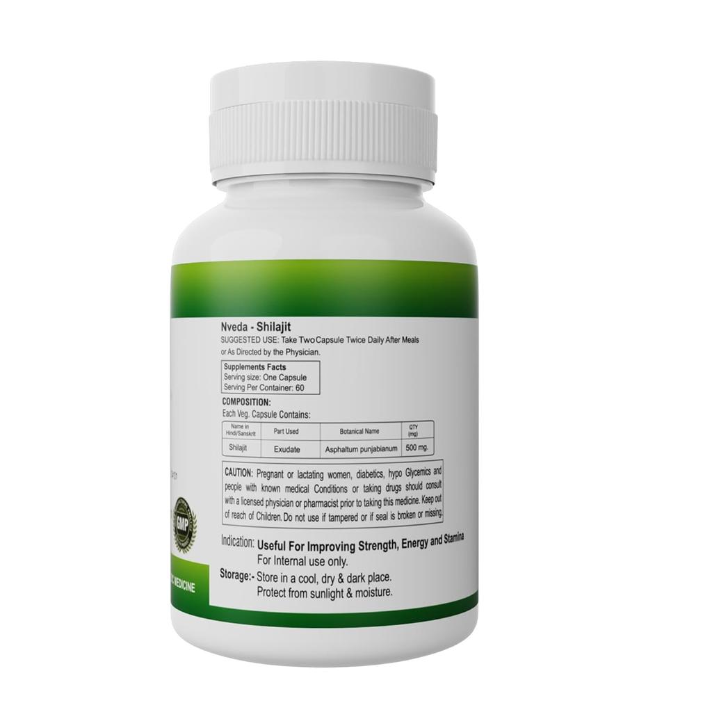 Nveda Shilajit Capsules 60 Pack Ayurvedic Stamina Booster Energy Enhancer Original Himalayan Shilajit for Men