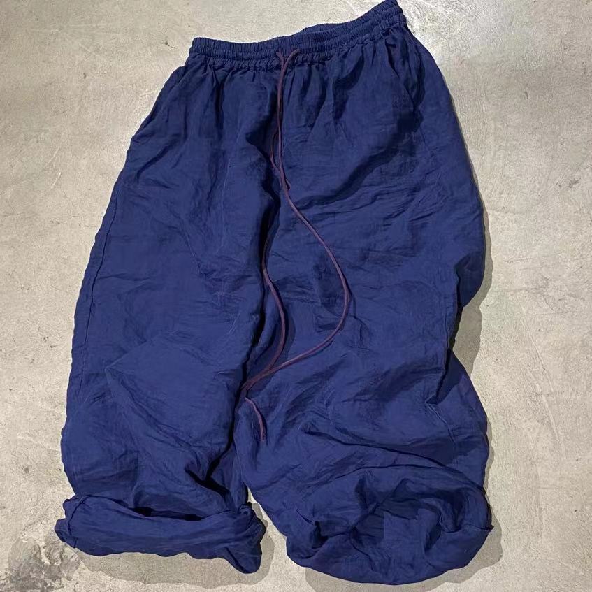 Johnature Niche Kontrastní Stahovací Šňůrka Vintage Ležérní Rovné Kalhoty Žena Jaro Vintage Módní Kalhoty