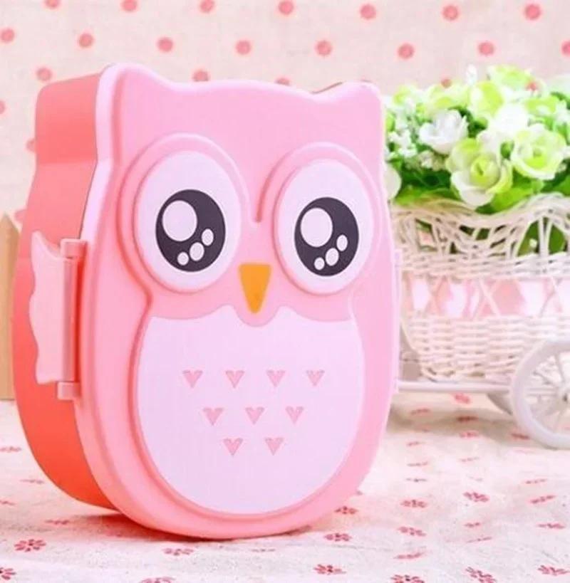 Domowy Podróżny Przenośny Sowa Lunchbox Plastikowy Dziecięcy Lunchbox Pojemnik na Jedzenie Karton Zastawa Stołowa Bento Box Akcesorium Kawaii