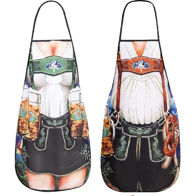 2 Pcs Oktoberfest Mardi Gras Apron Couples Cooking Aprons German Party Costume for Baking BBQ Chef Kitchen Gifts