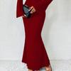 Women's Bell Long Sleeve Bodycon Maxi Dress Mock Neck Slim Fit Party Cocktail Dress Fall Wedding Guest Dress