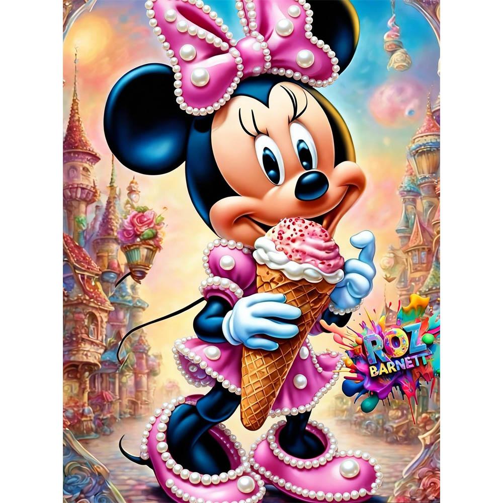 

Disney Pearl Painting Minnie Ice Cream Fairy Tale Castle Creative 5D Pearl Embroidery Cross Stitch Kit Handmade DIY Home and Room Decor Gift 35x45cm