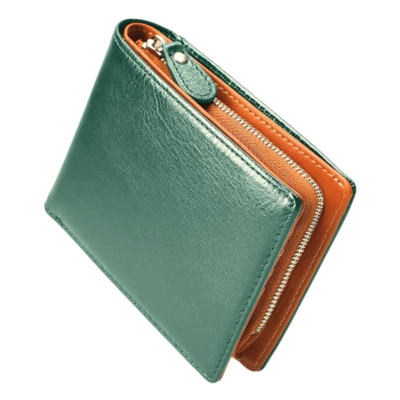 

[Eterglam] [Etergram] wallet men s bifold bi-fold genuine leather compact wallet large capacity folding business fastener (Green (outside) - Brown