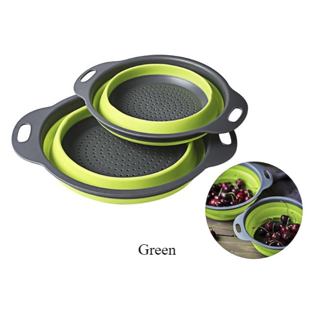 2 Pieces Silicone Strainer Foldable Colander Filter Drain Washing Drain Basket Collapsible Colander Set зелёный