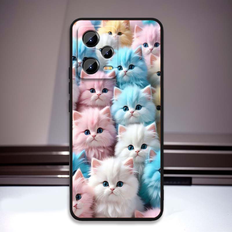 Cartoon Animals Cute Phone Case For Xiaomi Redmi Note 15 14 13 12 12S 11E 11 11S Pro Plus 4G 5G Black Soft TPU