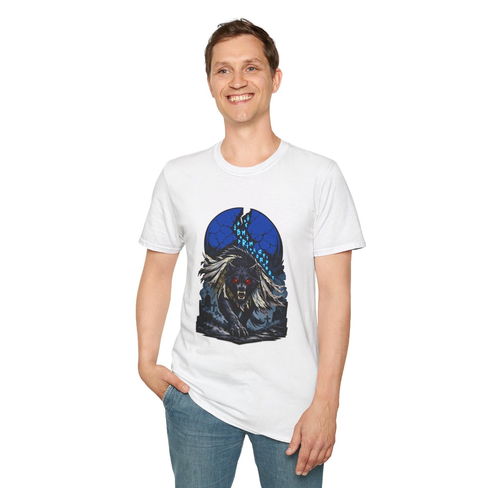 Werewolf Gothic Horror Graveyard Monster Moon Rune Unisex Softstyle T-Shirt S