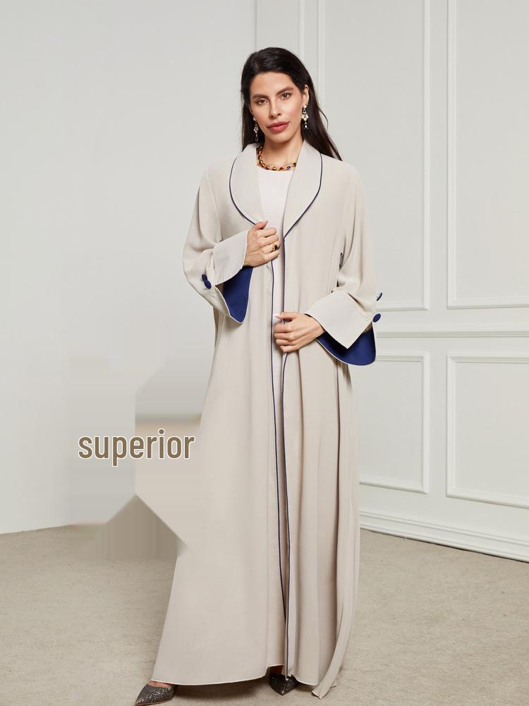 

2024 Элегантное плиссированное длинное платье в ближневосточном стиле с цветными блоками и кардиганом на пуговицах One Size бежевый