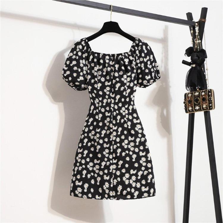 Korean Style Elegant Floral Printed Women Mini Dress Bohemian Pleated Puffy Sleeve Sexy Summer Vestidos Shirring Female Short Dress