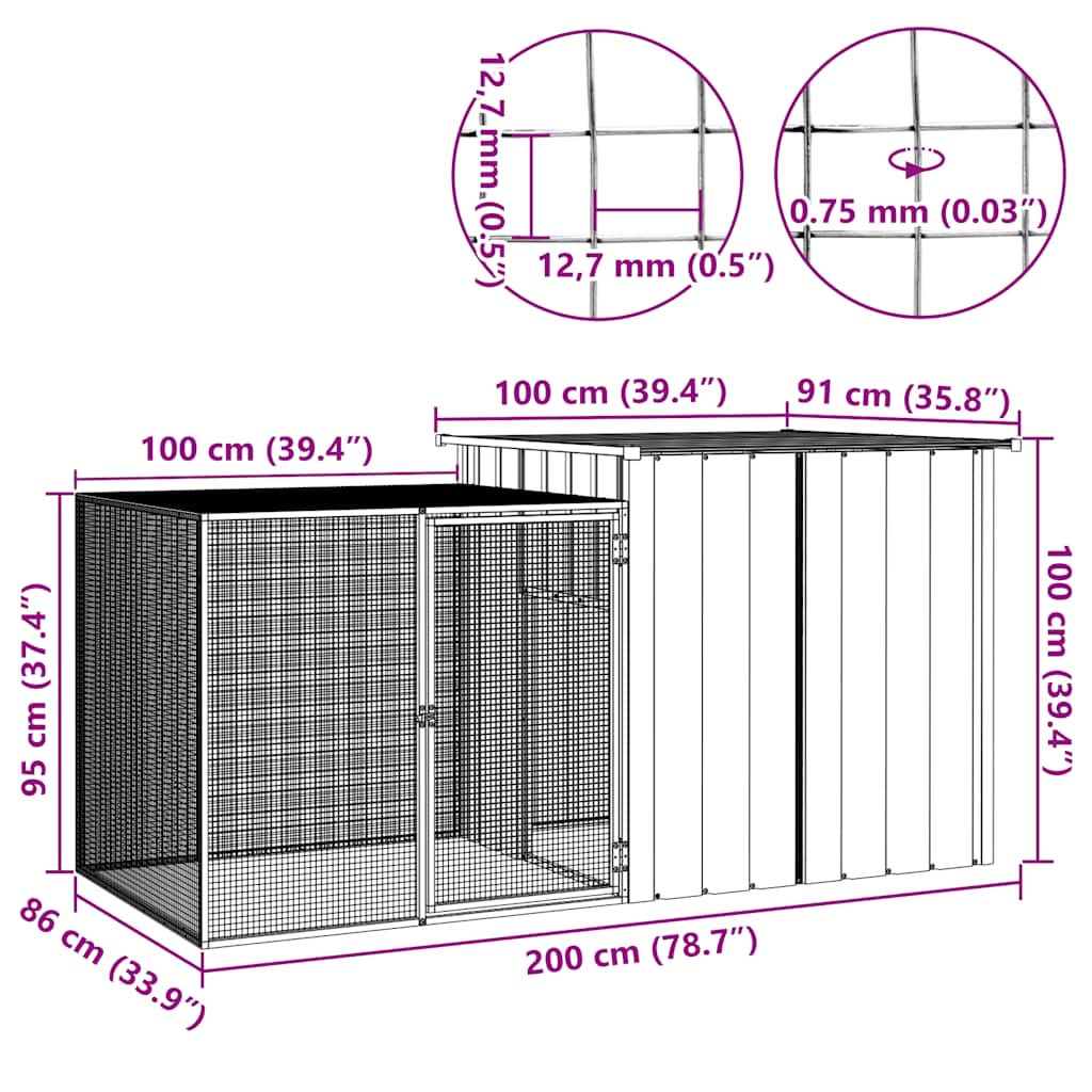 Vidaxl Chicken Coop, Anthracite, 200X91X100 Cm, Steel