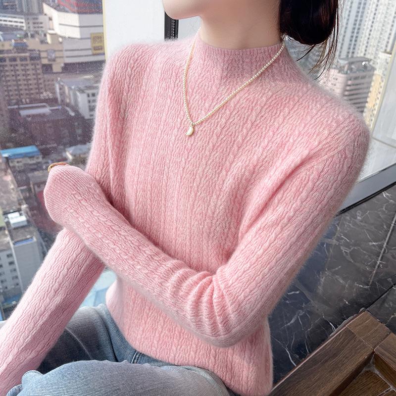 Half-High Collar Cashmere Slim Fit Knit Pullover Sweater for Fall/Winter