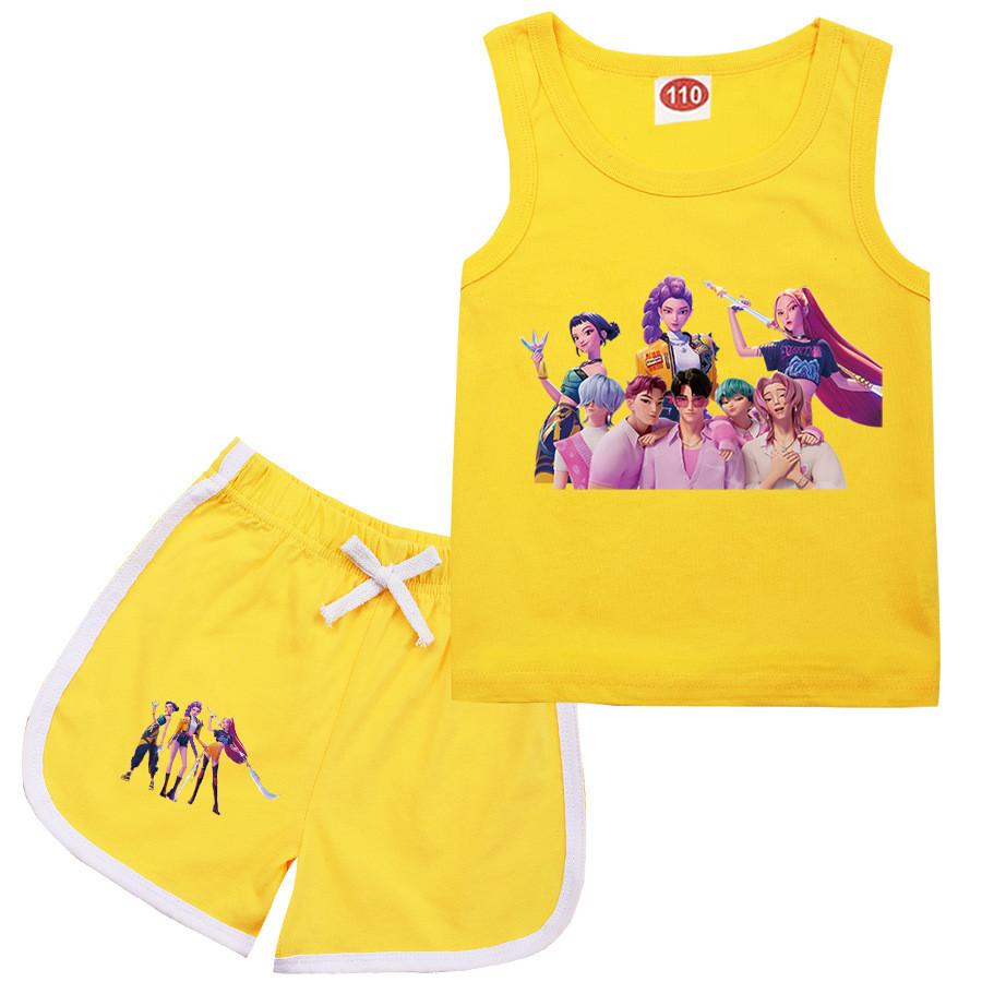 Kids Girls Anime Cartoon K-Pop Rumi POP Singer Zoey Mira Printed Casual Sleeveless T-Shirt Tank Top Shorts Clothes Set