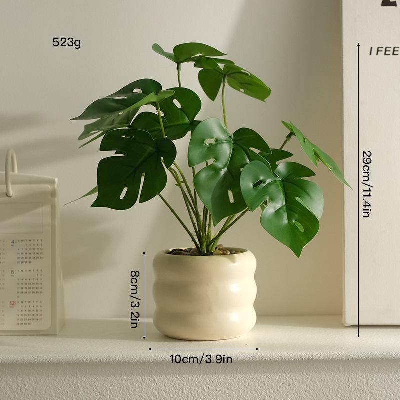 Decorative Artificial Potted Plant Small Size, Nordic Style Faux Green Bonsai for Indoor Desk Decor