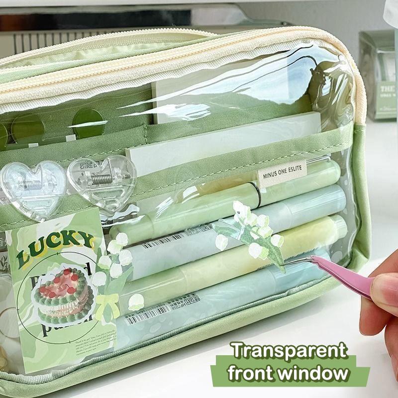 Schickes einfarbiges Federmäppchen Koreanische Schlichtheit Transparente Stifttasche Große Kapazität Schreibwaren-Organizer-Tasche Schulbedarf 1 Stück