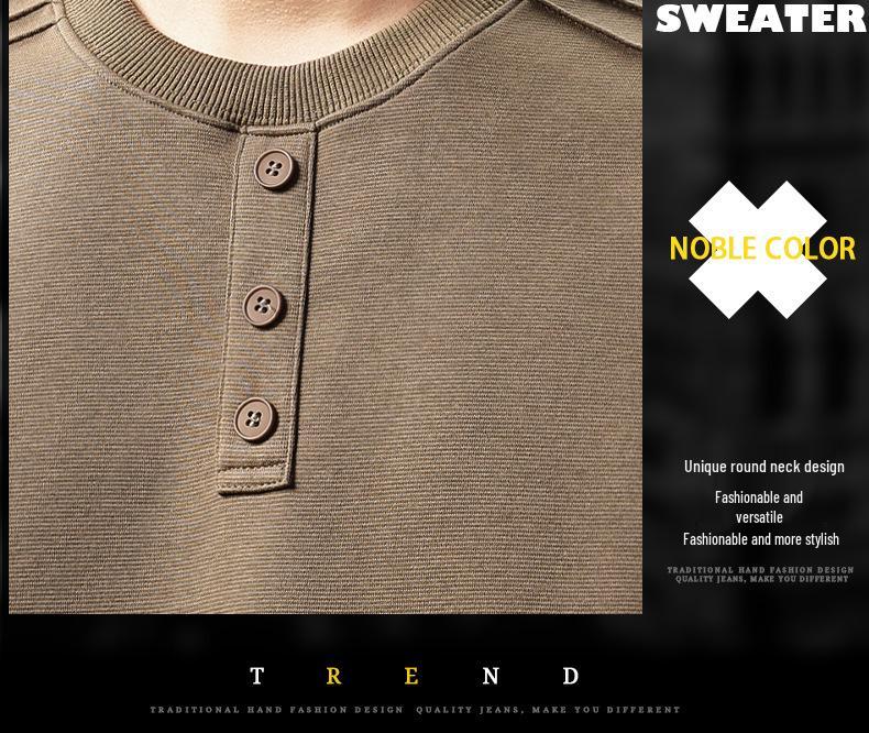 Luxury 300g Heavyweight Men's Henley Collar Pleated Hoodie - Autumn American Trend T-Shirt with Long Sleeves
