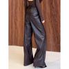 Pantalones de Pierna Ancha de Cuero Marrón para Mujer Petite – Nuevo Estilo Primavera/Otoño, Ajuste Casual Recto