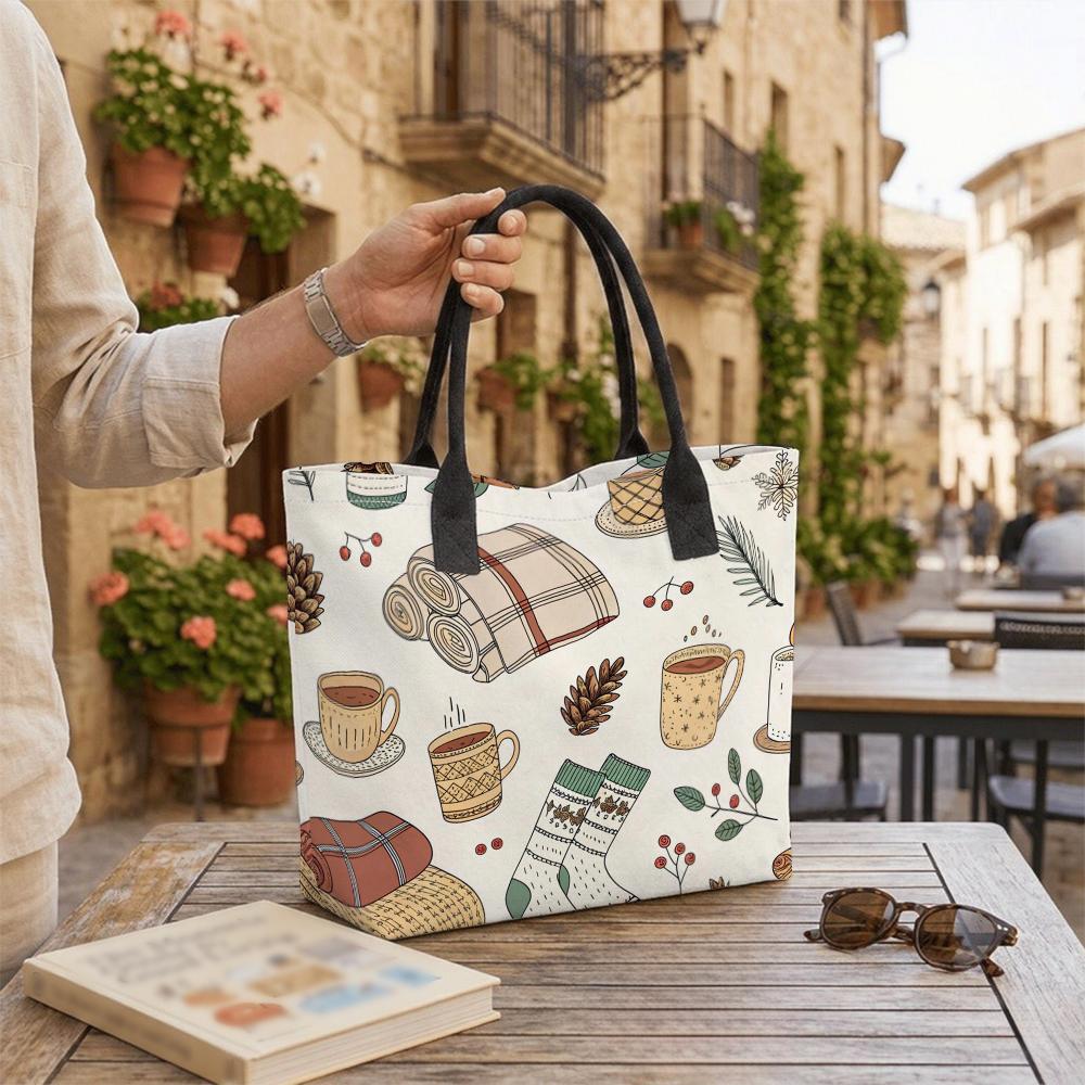 Cozy Winter Pattern Tote Bag Casual Reusable Daily Shoulder Bag