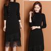 Knitted Dress for Women In Autumn and Winter Lace Long Sweater Slimming Solid Color Sweater Dress