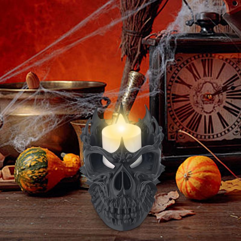 Skull Candle Holder Halloween Decorations Spooky Tealight Cup Gothic Decor Resin Candlestick Crafts for Party Halloween