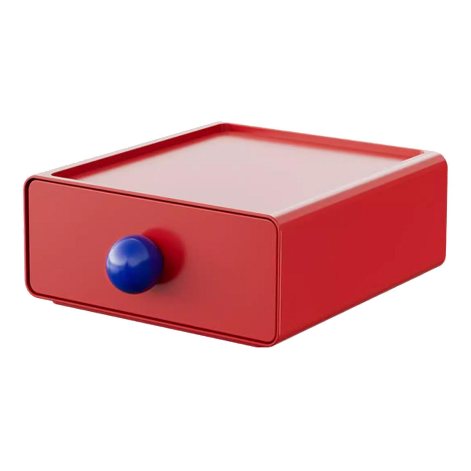 Konnwei Red Stackable Desk Drawer Large Capacity Plastic Desktop Storage Box With Sliding Drawer For Stationery Cosmetics