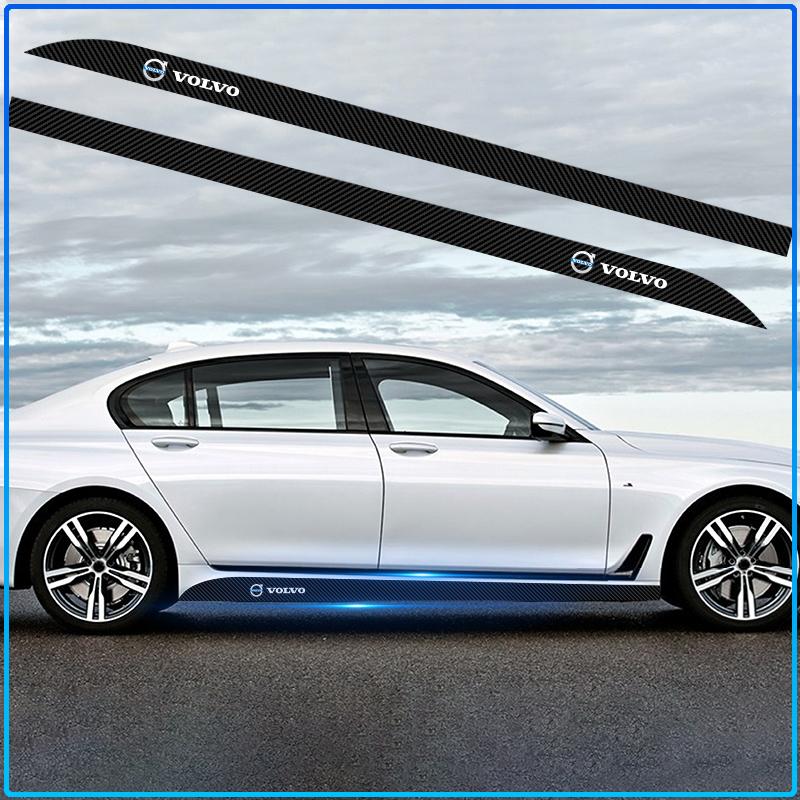 2pcs Carbon Car Door Side Skirt Sill Stripe Sticker Motion Design Decals For Volvo Rdesign XC90 S60 XC60 V70 S80 S40 V50 V40 V60 C30 S70