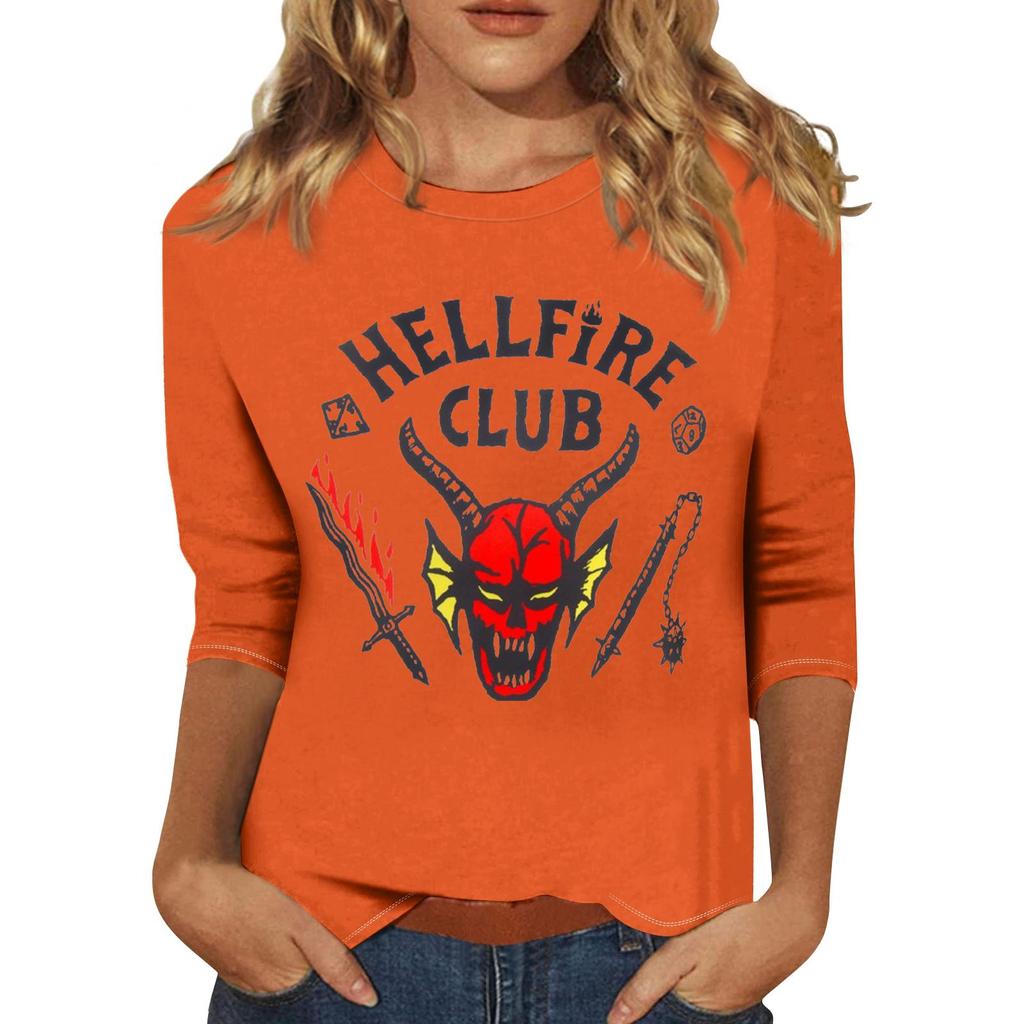 Women's Fashionable Casual Three-Quarter Sleeve Printed Neck T-Shirt Top