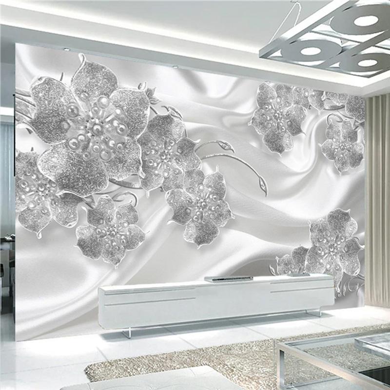 Carta da Parati Murale Personalizzata 3D Stereo Fiori di Gioiello Carta da Parati in Seta Soggiorno TV Divano Arredamento Lussuoso per la Casa Stile Europeo Murale