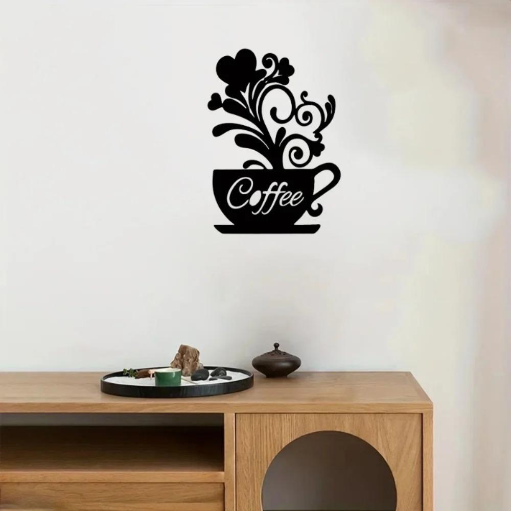 11.81 inch Scented Coffee Cup Iron Hook Wall Art Classic Pattern Metal Print for Entrance Dining Room Simple Practical
